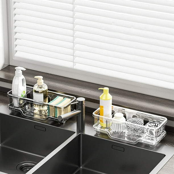 Soporte compacto para esponjas - Organizador de fregadero de cocina con drenaje, plástico transparente o negro, 9,45x3,86x2,83 pulgadas