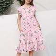 thumbnail image 5 of Zpanxa Robes Florales pour Filles Été Manches Courtes Manches Volantées Col Rond Imprimé de Fleurs Taille Poche Robe Superposée Polyester Spandex Multicolore 6-7 Ans, 5 of 5