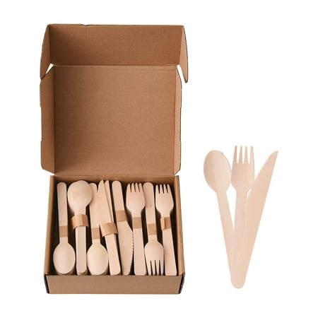 

100% compostable wooden tableware Environmentally friendly disposable tableware durable heat-resistant tableware All natural tableware set fork spoon and knife