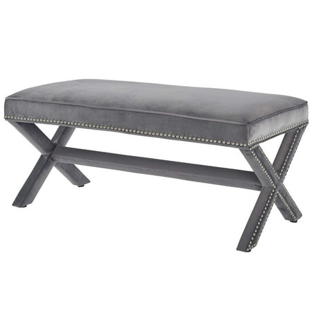 Hobby Lobby Patio Chairs Modern Contemporary Urban Design Living Room Lounge Club Lobby Accent Chair Bench, Velvet Fabric Copper Nail Rivet, Grey Gray ()