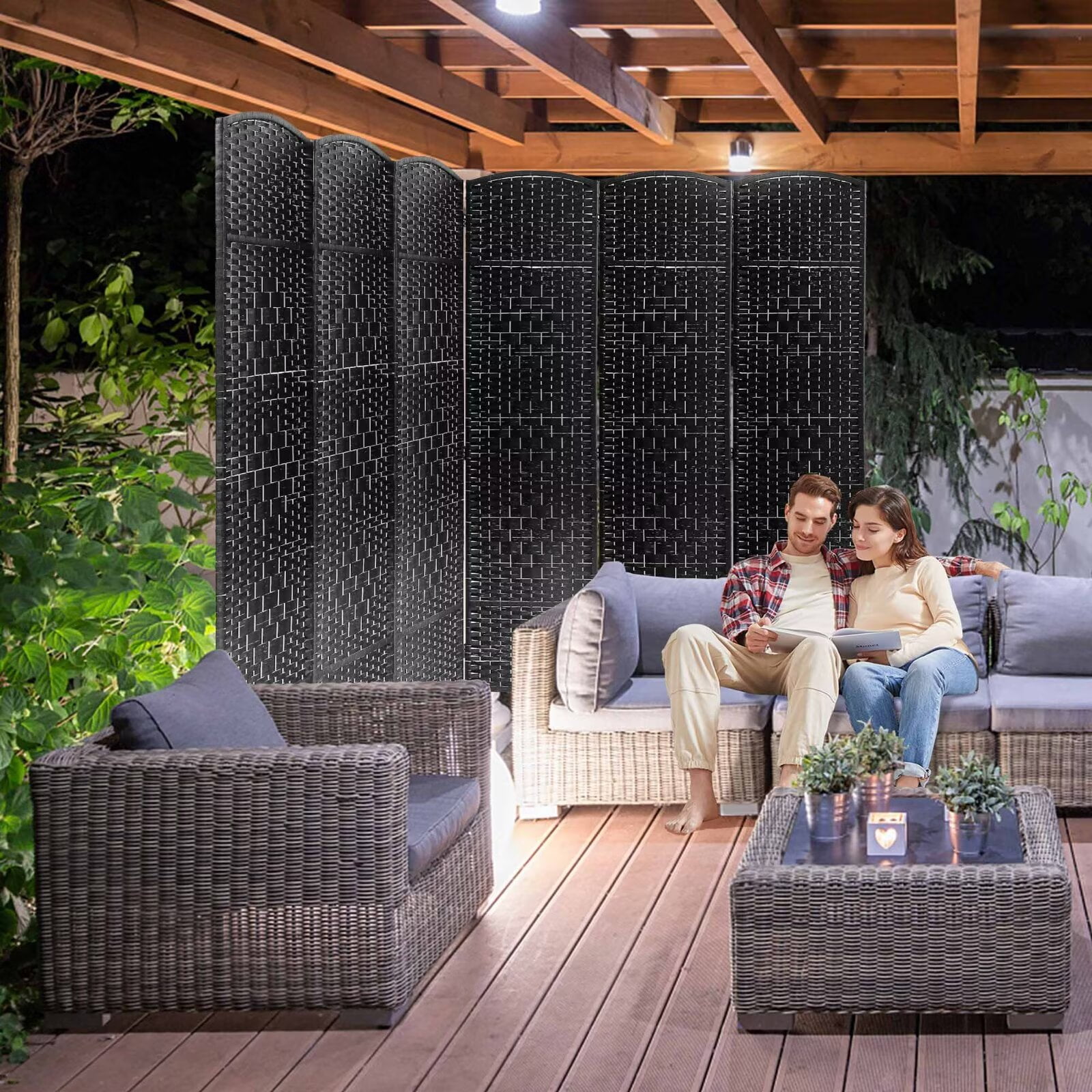 YRLLENSDAN 6 Panel Room Dividers Folding Portable, 6 ft Outdoor Indoor Privacy Screen, Temporary Walls for Home Office Restaurant, Black