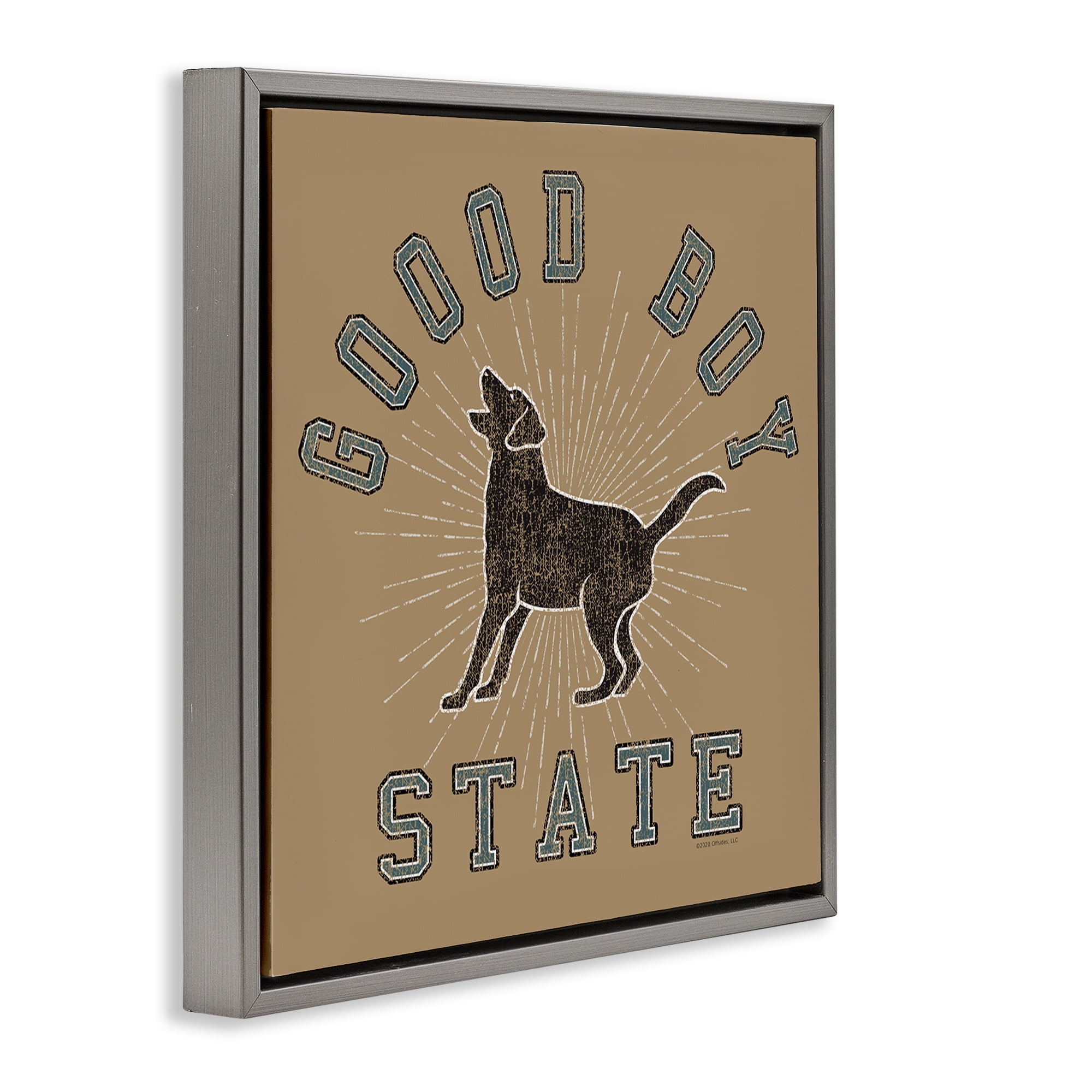 Stupell Industries Vintage Good Boy State Novelty & Humor Painting Gray Floater Framed Canvas Art Print Wall Art, 18 x 18