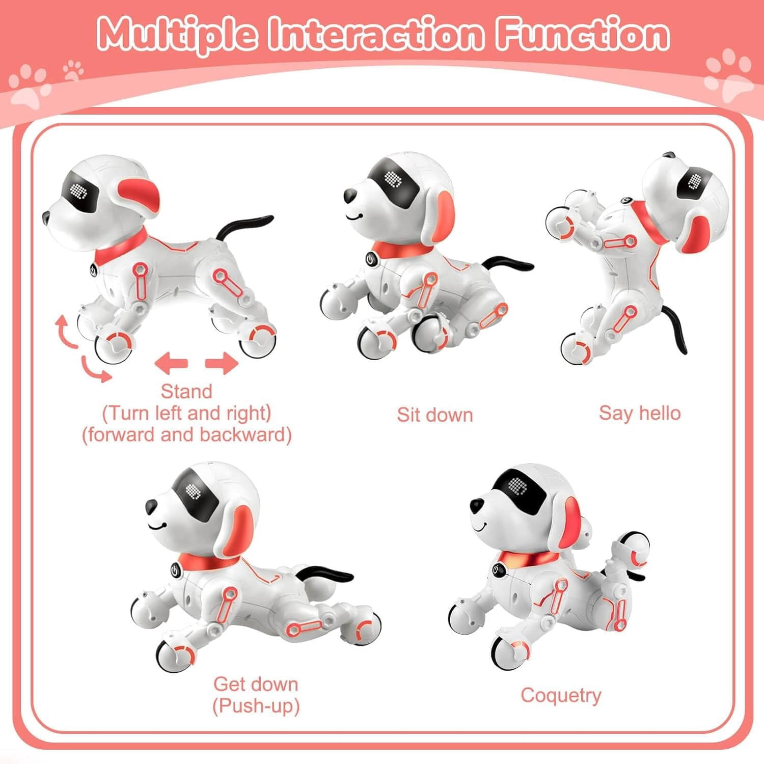 RC Robot Dog, Smart Programmable RC Electronic Pet Puppy with Early Education Function, White/Pink