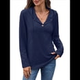 thumbnail image 1 of Sudadera con Capucha y Cuello en V para Mujer, de Larga, con Botones y Cordón, para y Otoño. Azul Marino M, 1 of 10