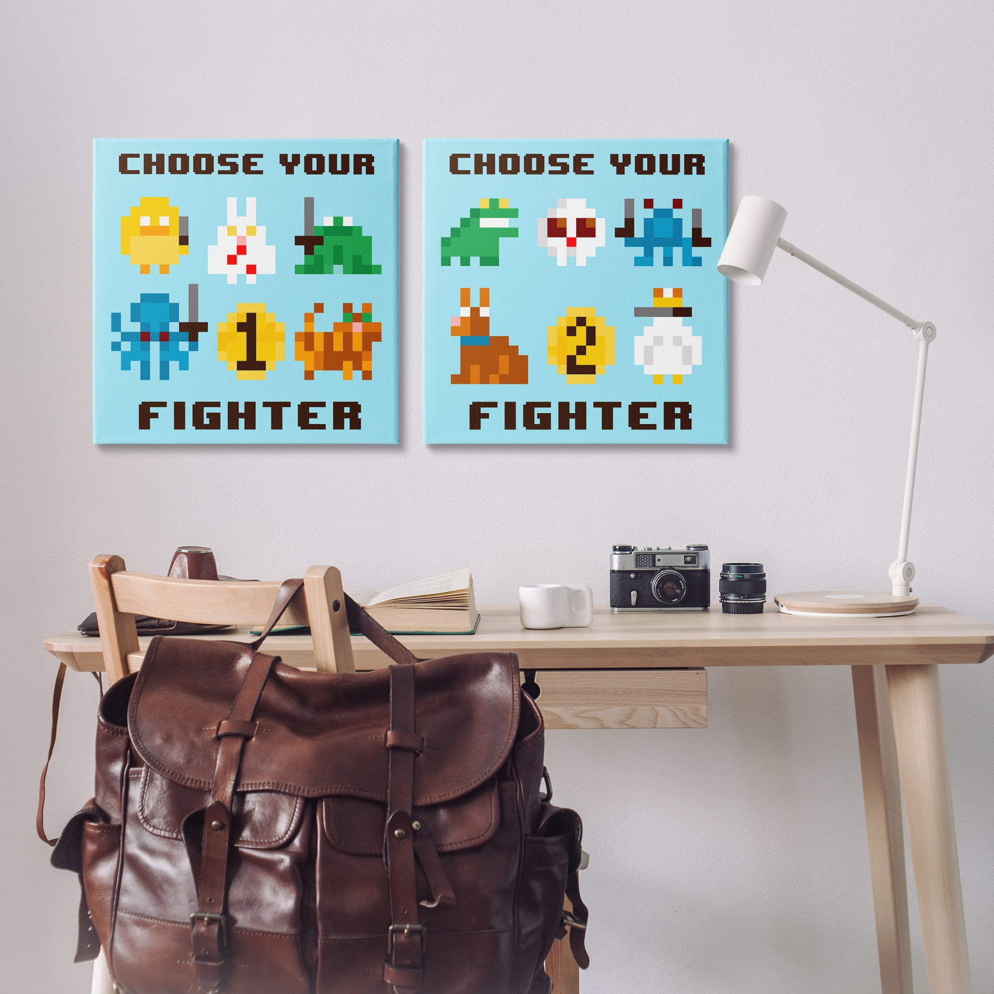 Stupell Industries Choose Your Fighter Game Entertainment Painting Wrapped Canvas Art Print Wall Art, 24 x 24, Set of 2