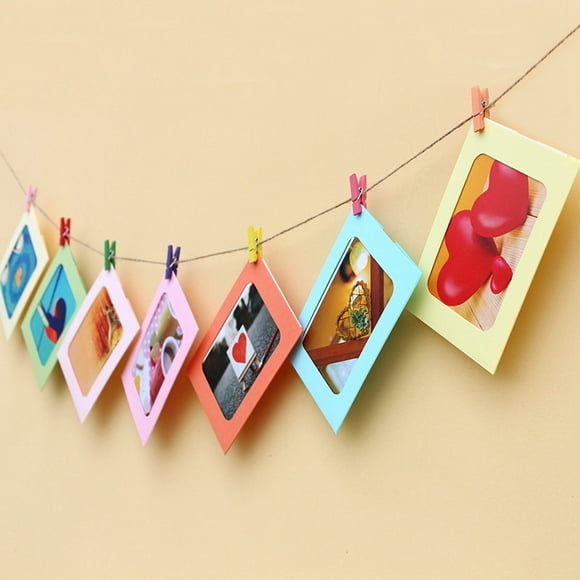 YAOMOBB DIY Photo Frame DIY Photo Hanging Display Kit Colorful Photo Frame Set with Mini Wooden Clips and Jute Strings
