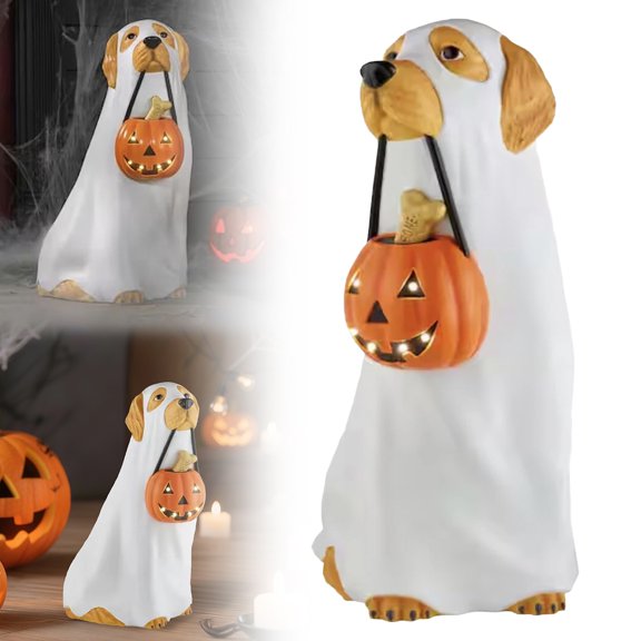 Halloween Golden Retriever Ghost Dog Blow Mold Light-Up Decoration LED Lit Seasonal Figurine 2025 7.87in