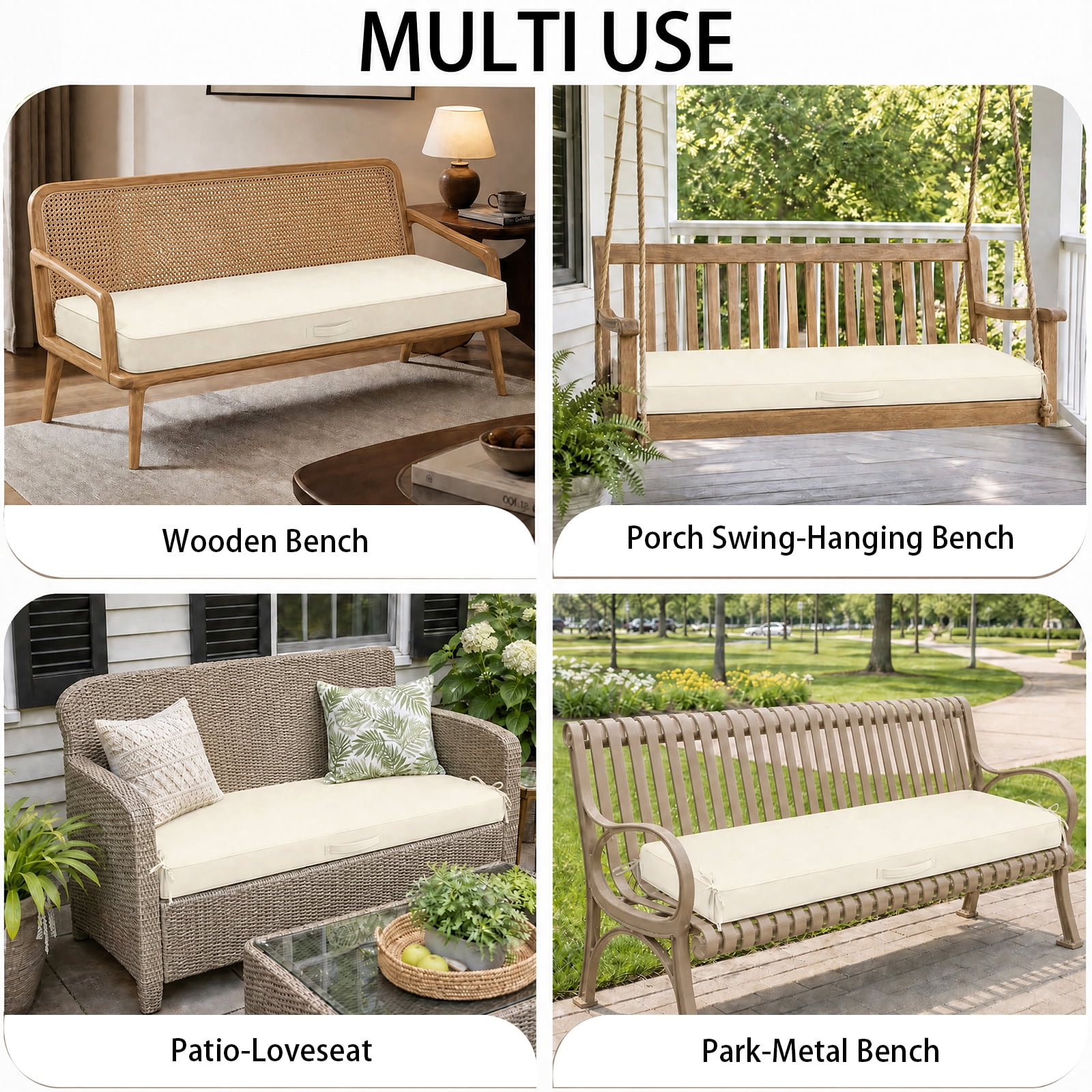 YEERSWAG 48x18x3 inch Outdoor Chair Cushions Bench Cushion Patio Chair Cushions Non Slip Removable Anti-fading Water Resistant Garden Loveseat Cushion with Handle