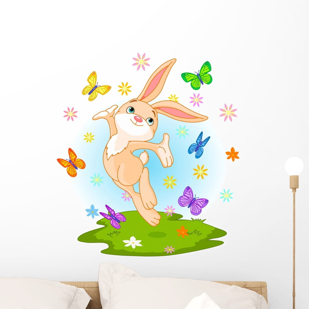Spring Rabbit Sticker Spring Bunny Wall Decal by Wallmonkeys Peel and Stick Graphic (24 in H ...
