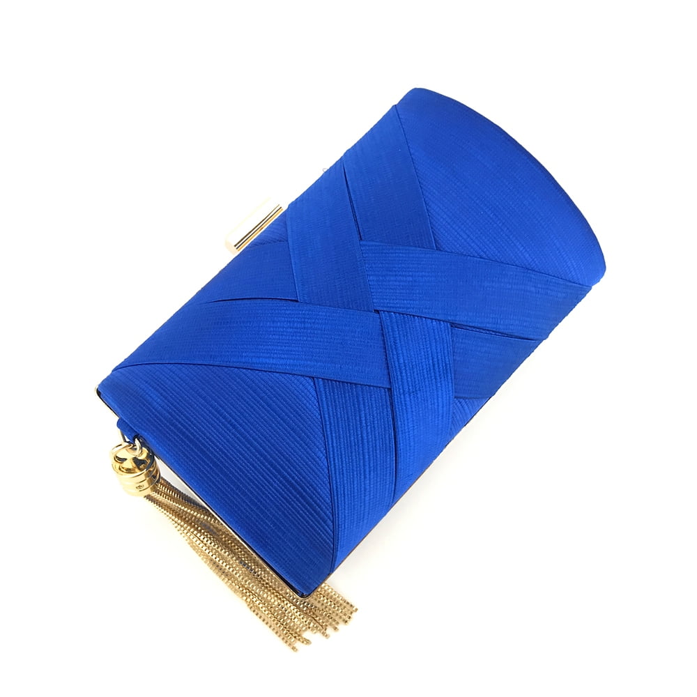 Handheld Women's Evening Clutch Bags Silk Satin Party Handbags Bridal Wedding Purses with Tassel Pendant,Dark Blue
