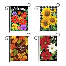 Floral and Leaves Garden Flag Bundle (Set of 4) Checkered Flowers Welcome 12.5" x 18" Briarwood Lane