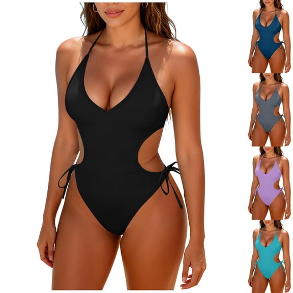 YHAJDS One Piece Bathing Suit Womens Solid Color Cutout Back Monokini