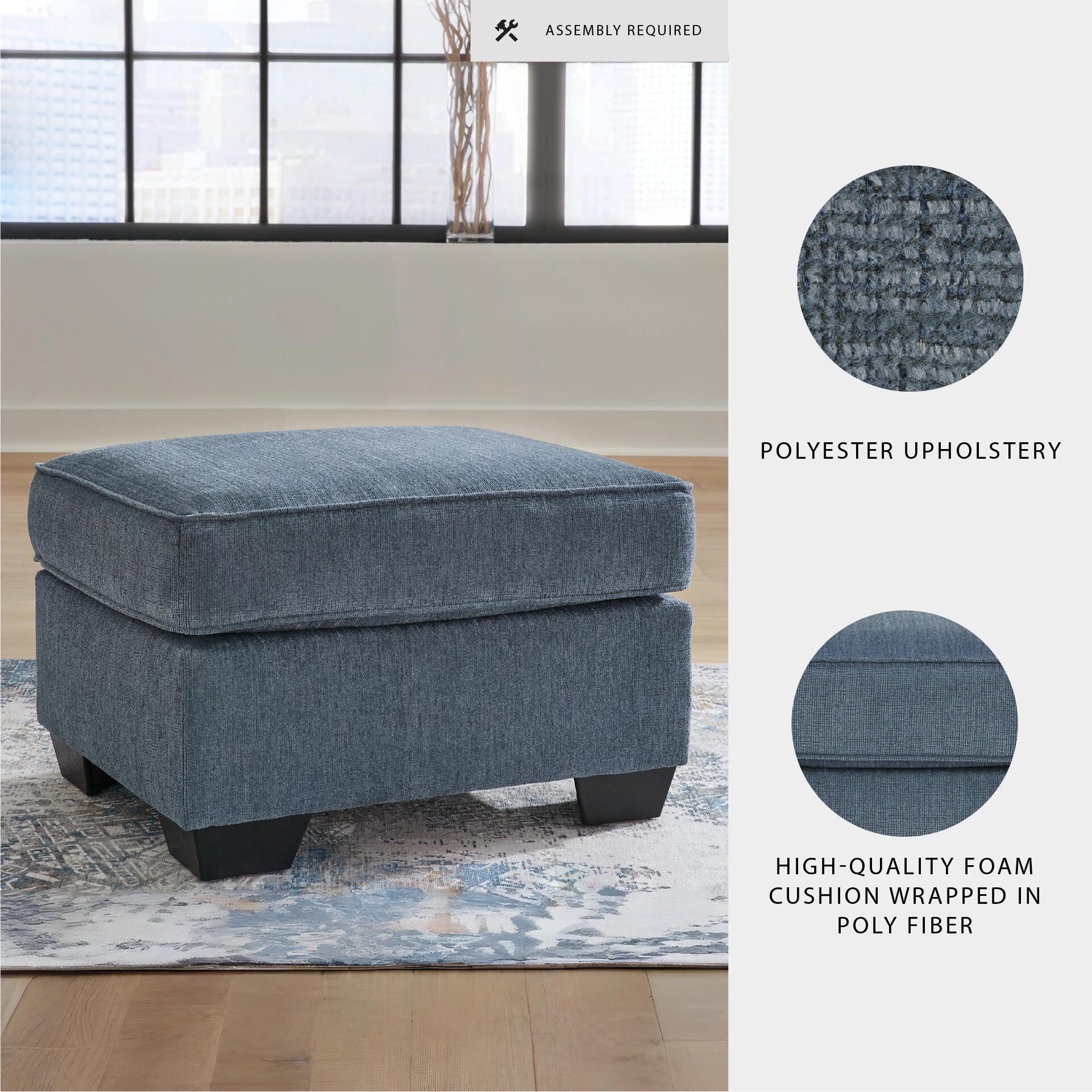 Signature Design by Ashley Contemporary Cashton Ottoman Chenille Blue