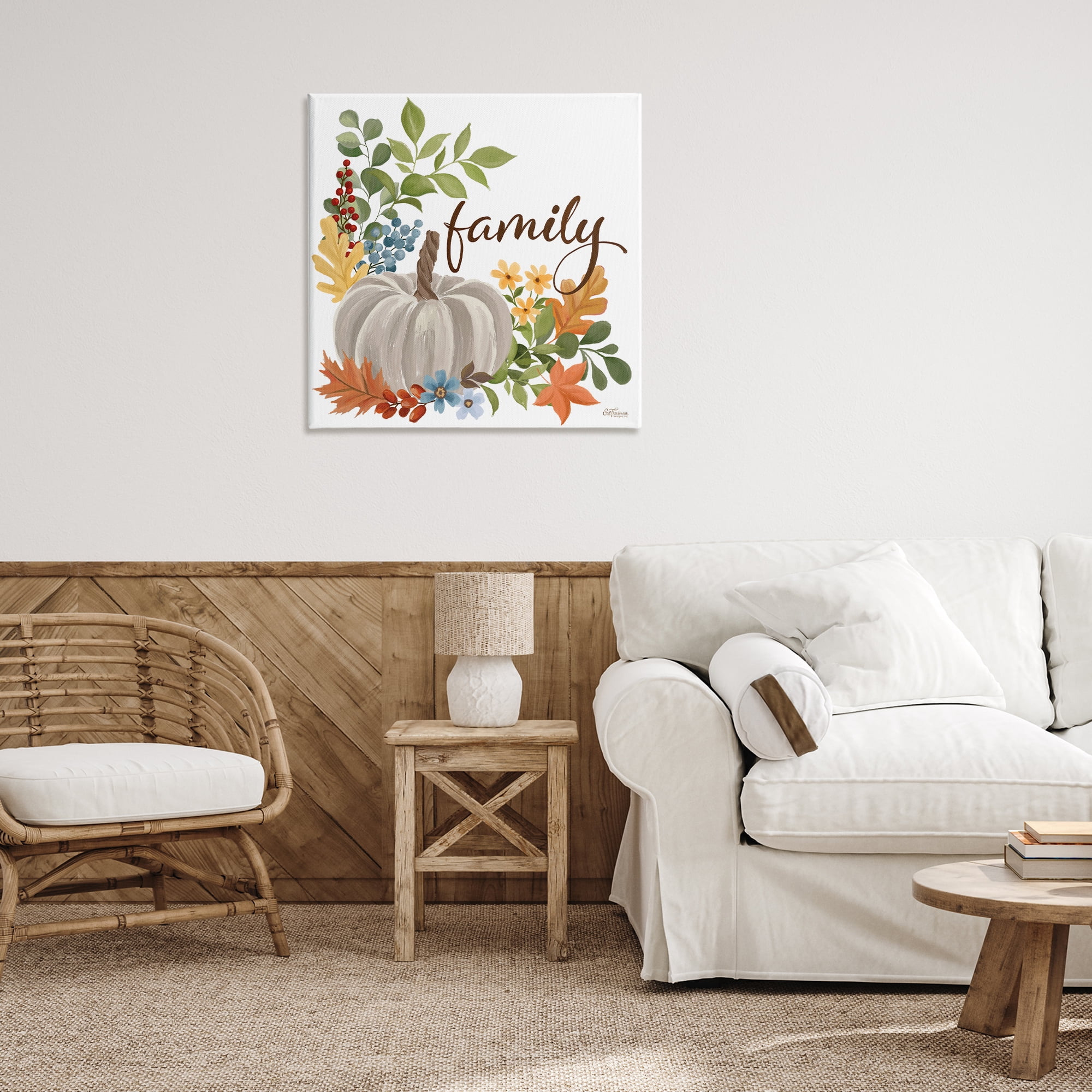 Stupell Industries Autumnal Family Pumpkin Holiday Painting Gallery Wrapped Canvas Art Print Wall Art, 30 x 30