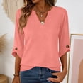 thumbnail image 2 of Womens Dressy 3/4 Sleeve Tops Trendy Cut V Neck Plain Tunic Shirts Cute Casual Solid Color Blouses Spring Summer Outfits Pink M, 2 of 6
