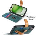 thumbnail image 2 of for iPhone 16 PU Leather + TPU Wallet Case, Card Slots Wristband Kickstand RFID Blocking Anti Peeping Magnetic Clasp Full Body Protection Phone Cover for iPhone 16, Green, 2 of 9