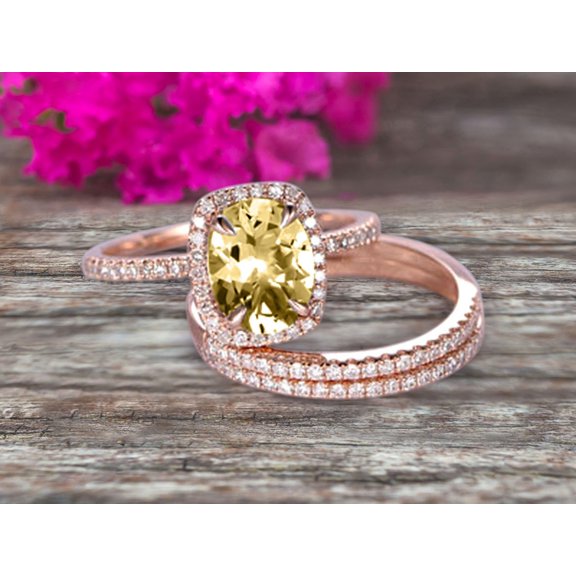 3 Carat 8x6mm Oval Cut Champagne Diamond Moissanite Engagement Ring 10k Rose Gold With Matching Band