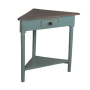 The Hamptons Collection 29.75" Distressed Beach Blue and Brown Cottage Triangular Corner Table with