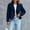 Navy, variant on Women's Cropped Raglan Sleeve Trench Coat, Double Breasted Short Office Jacket