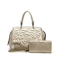 thumbnail image 2 of Rosette 3d Crystal Vegan Leather Metallic Handbag, 2 of 7