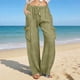 thumbnail image 2 of Pantalones de Vestido de Cintura Elástica para Mujeres Color Sólido Suelto Elástico Cordón de Cintura Pantalones de Pierna Recta de Bolsillo Grande, 2 of 5