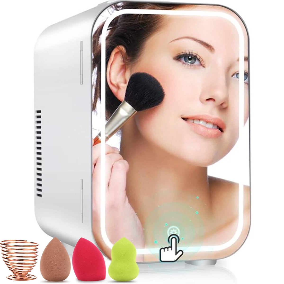 WERSEON Mini Fridge 8L Portable Beauty Makeup Skincare Fridge Cosmetic LED Mirror Refrigerator with 3pcs Makeup Sponge