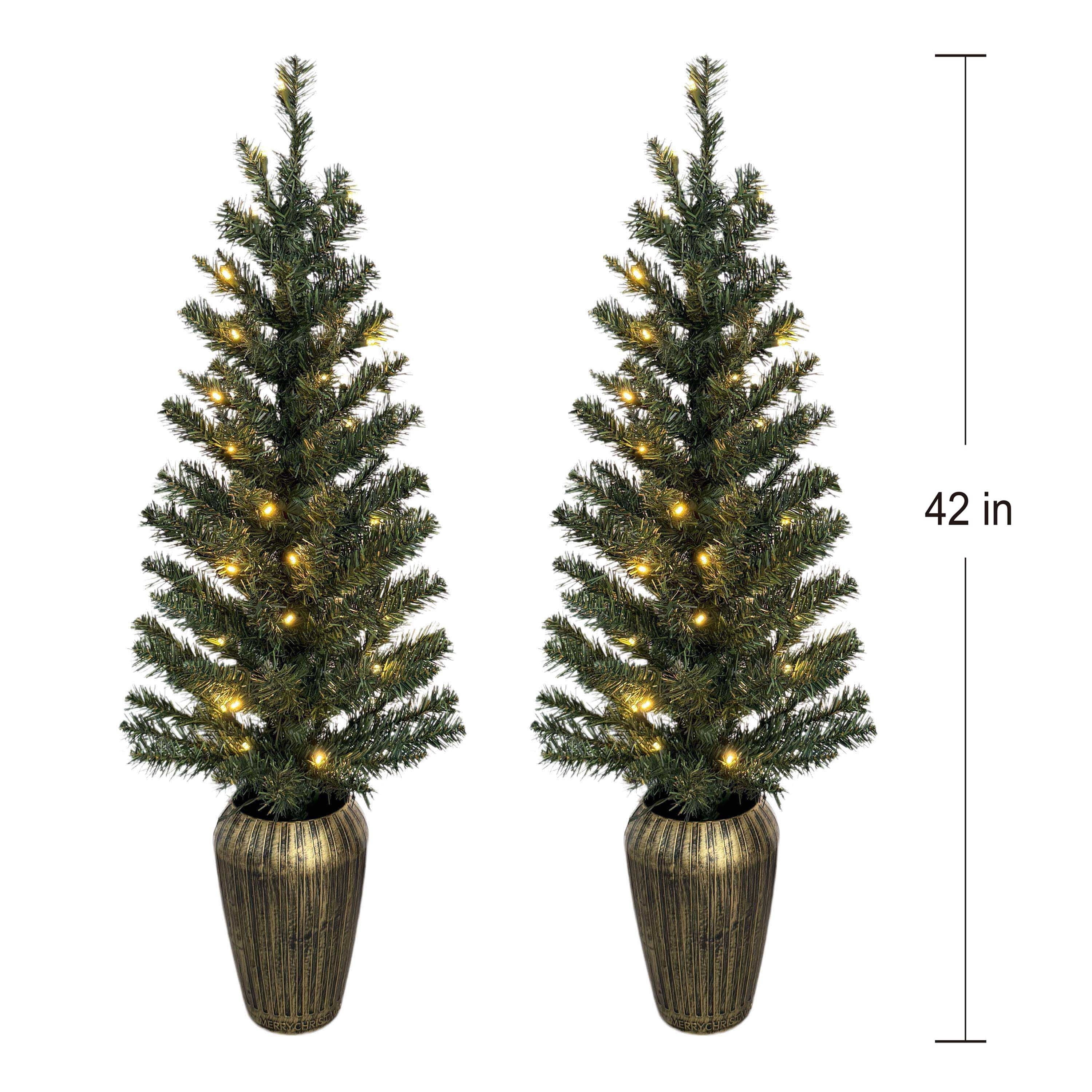 3.5' Pre-Lit Green Artificial Porch Christmas Trees with 35 Warm White LED Lights, 2 Count, by Holiday Time