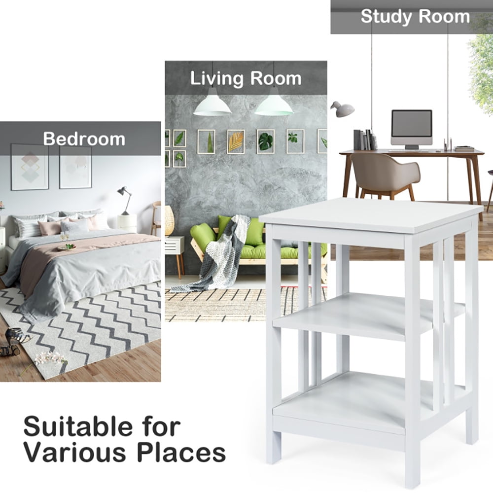 Finihen Side Table, Sofa Side Table, Bed Side Table, 3-Tier Nightstand Sofa Side Table with Baffles and Round Corners, for Living Room, Bedroom, White