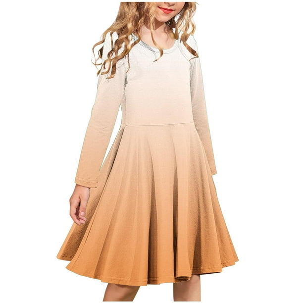 Odeerbi Niñas Manga Larga Gradiente Ballet Vestidos Stretchy A Line Twirly Skater Vestido Escuela Recital Cuello Redondo Vestido