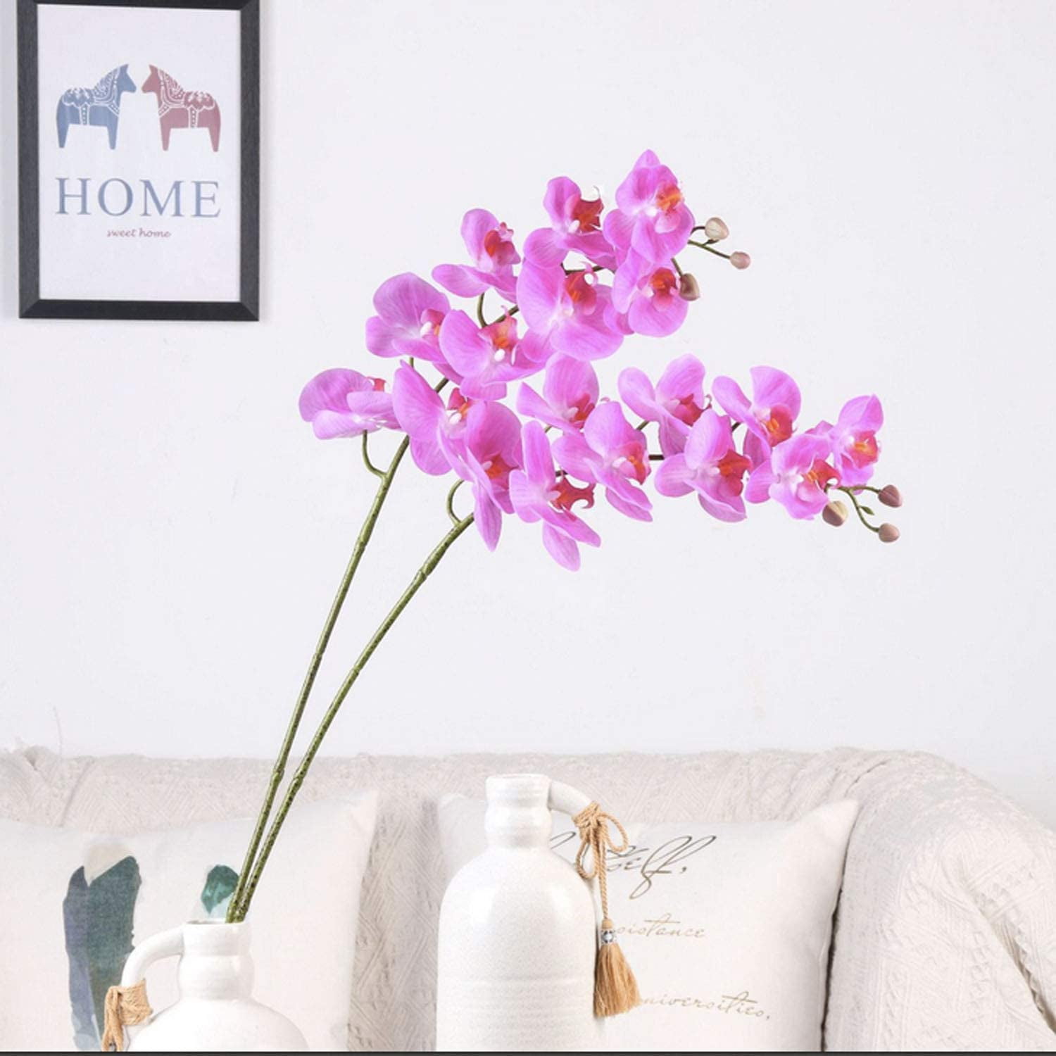 3Artificial Silk Phalaenopsis Flowers with Leaves Artificial Orchid Flowers Stem Plants in Fake Butterfly Phalaenopsis Flowers for Home Wedding Party Décor (White)
