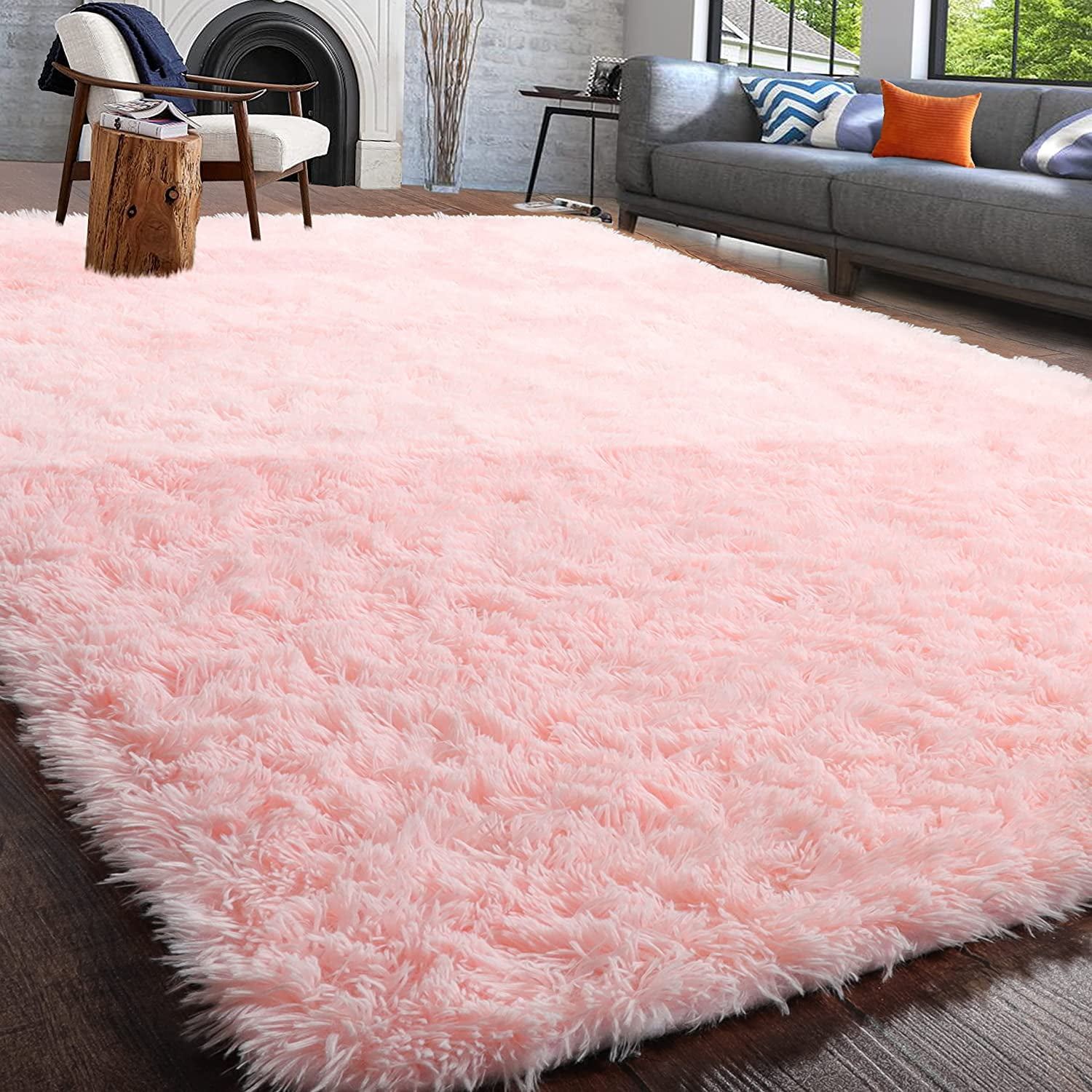 Pink Fluffy Shag Area Rugs for Bedroom 5x7, Soft Fuzzy Shaggy Rugs for