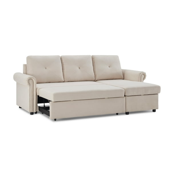 Sectional Sleeper Sofa L Shaped Couch Bed W Storage Chaise Linen Fabric With Pull Out For Living Room Small Space Beige Com Sectional Sleeper Sofa L, Modular Sofa Sectional Sleeper