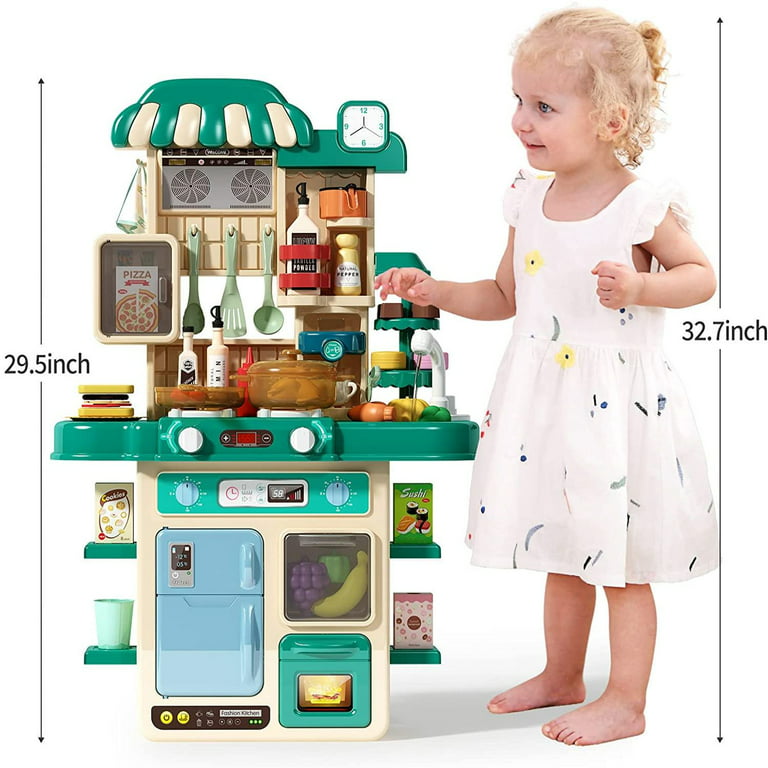 Hot Bee Blue 34 inch Toy Kitchen Sets for Girls Boys, Pretend Play