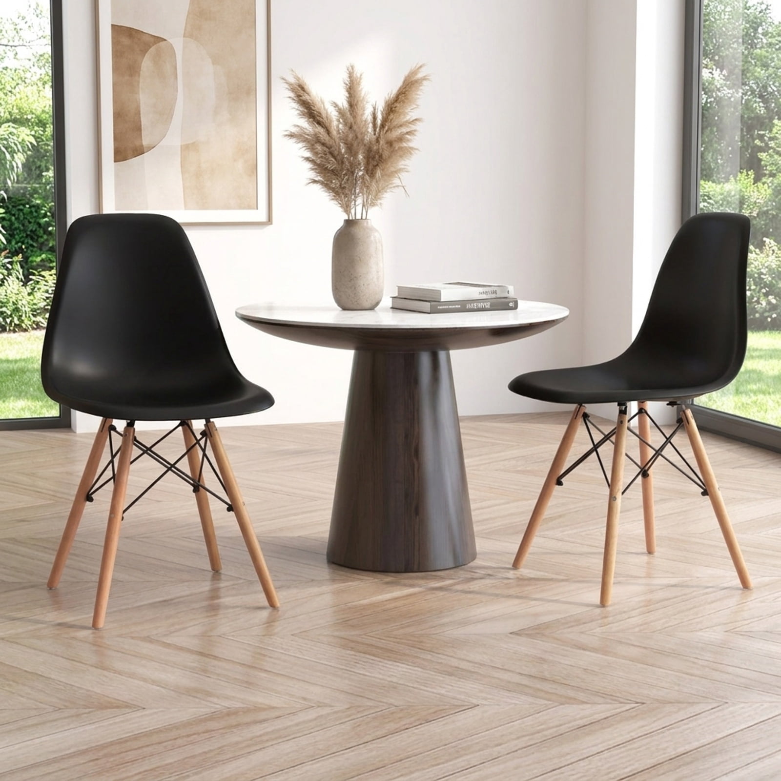 Furnibear 4 Pieces Modern Armless Dining Chair Set with Wood Legs for Kitchen Dining Room Living Room Home, Black