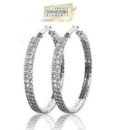 Crystal Hook Earrings - Swarovski Crystal Hoop Earrings in Silver, Gift-Boxed