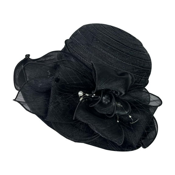 Ladies French Floral Embellished Wide Brim Sun Hat Netted Beach - Vintage Elegant Summer Sun Protection