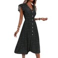 thumbnail image 3 of Elegant Summer Dresses for Women: Casual Boho Floral Midi Dress with V-Neck and Button Down Design Black XXL, 3 of 7