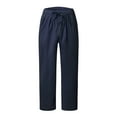 thumbnail image 5 of MRULIC jeans for men Pants Lightweight Men's Elastic Casual Home Pants Waist Loose Cotton-Linen Men's pants Men Casual Pants Navy Blue + 3XL, 5 of 8