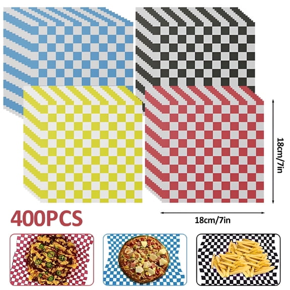 CCOCC 400 Pcs Wax Paper Sheets Deli Paper Sandwich Paper Liners Dry Sheets Greaseproof Waterproof Checkered Food Liners Wrapping Deli Hamburger Bread,Meatloaf Delicatessen Paper