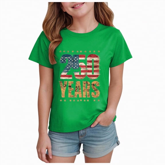 mgoYE Girl T-Shirts Boys Girls Shirts Kids 4th of July Shirts American Flag Tshirt Patriotic Top Independence Day Outfit(Green,13-14 Years)