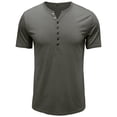 thumbnail image 2 of Lu's Chic Men's Henley Shirts Short Sleeve Tops Summer Cotton Fitted Tees V Notch Neck T shirts Casual Cool Muscle Slim Fit Half Button T-Shirts Grey Gray Medium, 2 of 3