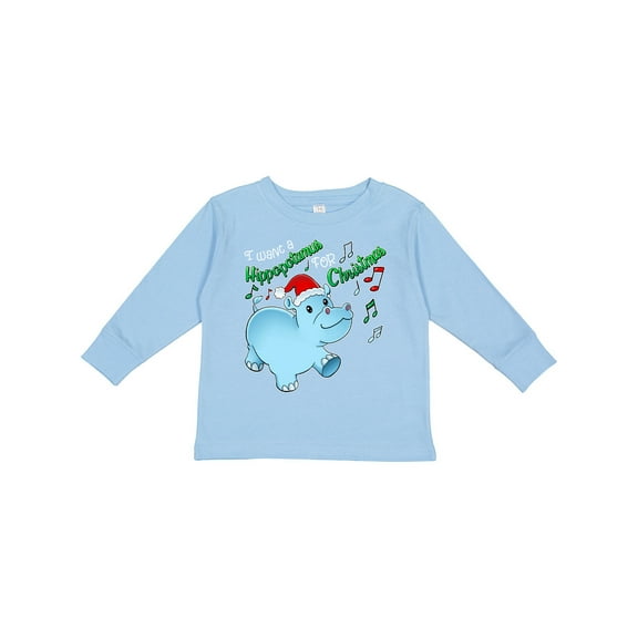 Inktastic I Want a Hippopotamus for Christmas Hippo in Santa Hat Boys or Girls Long Sleeve Toddler T-Shirt