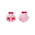 thumbnail image 2 of Cjfdfy Newborn Baby Girl Christmas Fall Outfit Christmas Print Romper Bow Snap Bubble Long Sleeve Ruffle Jumpsuit Bow Headband Infant Cute My First Christmas Fall Winter Outfits, 2 of 9