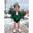 thumbnail image 4 of RUINIXCW Newborn Baby Boy Girl My First Christmas Outfit Velvet Romper Infant Santa Claus Costume Long Sleeve Fur Trim Red Hooded Jumpsuit with Socks, 4 of 10