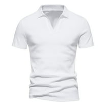 YLSDY Mens Cotton Button Collared Shirts V Neck Short Sleeve Tops Plus Size Golf Shirt Stretch Athletic Tshirt Classic Comfy Clothing White XXXL