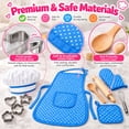 thumbnail image 3 of Rirool Kids Chef Set, 11-Piece Blue Polka Dot Cooking and Baking Pretend Play Kit with Apron, Hat, Oven Mitt, Pot Holder, Whisk, Wooden Tools and 4 Cookie Cutters for Boys and Girls Ages 3-6, 3 of 8
