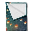 thumbnail image 2 of Fantasy Soft Flannel Fleece Throw Blanket, Sorcerer Woman with Red Dress Standing on Water with Lanterns on Air Fantasy Art, Cozy Plush for Indoor and Outdoor Use, 50" x 60", Navy Blue, by Ambesonne, 2 of 5