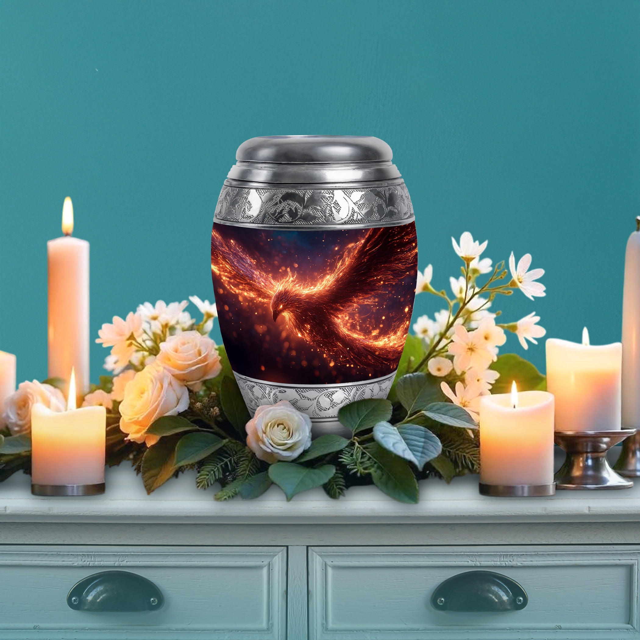 SABURIAL Phoenix Urn - Human Remains Urn For Mom & Dad - Combo - 10 Inch Large With 3 Inch - Memorial Urns For Men & Women - Cremation Keepsakes For Ashes - Burial Urns For Human