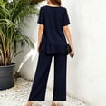 thumbnail image 5 of MLCDZ Plus Size Mother of Bride Pant Suits 2 Piece Chiffon Sets Round Neck Short Sleeves Top and Flowy Baggy Pants Ruffle Layers Wedding Guest Outfit, 5 of 7