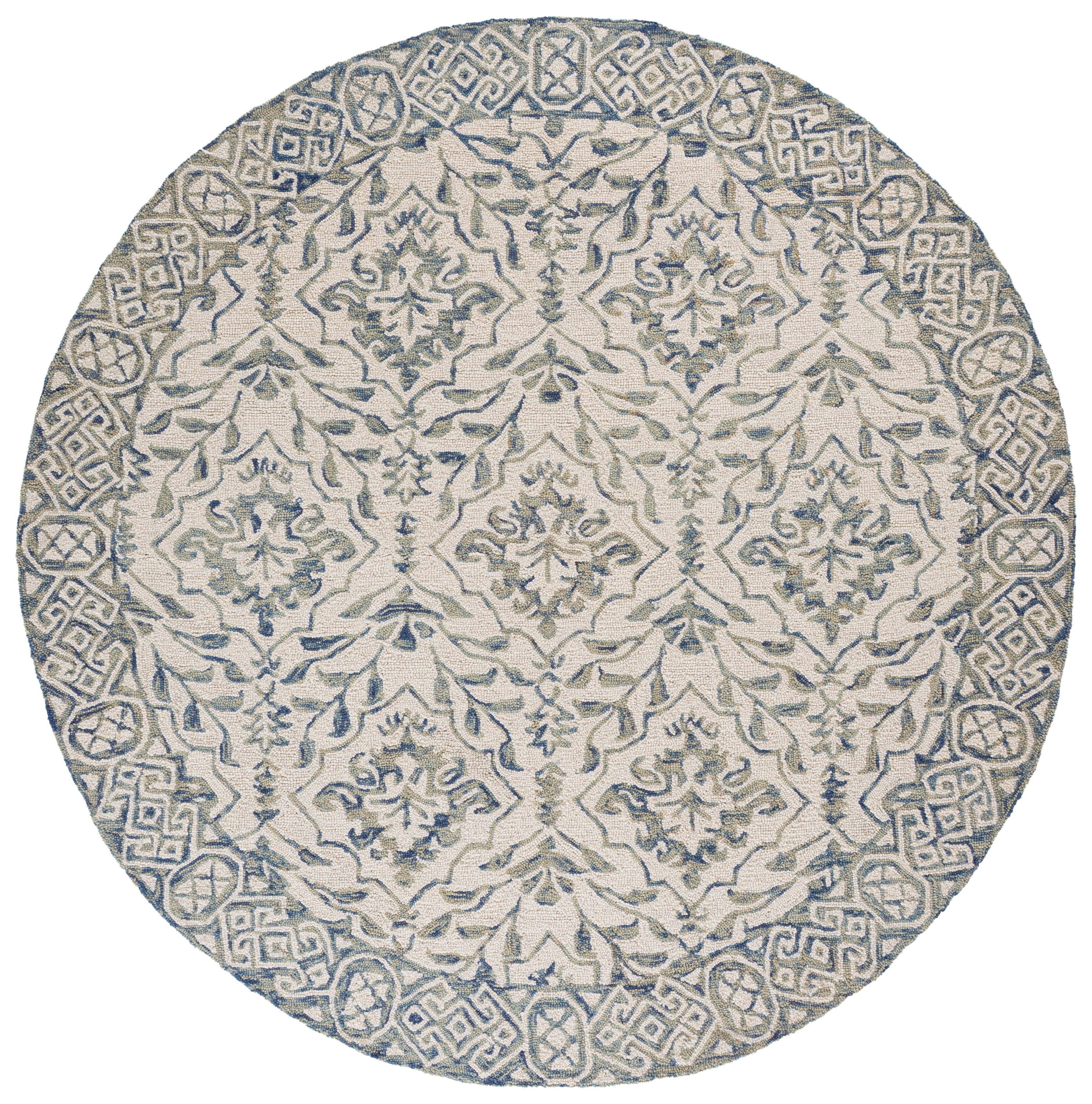 Safavieh Dip Dye Beranadette Floral Wool Area Rug, Light Blue/Ivory, 5' x 5' Round